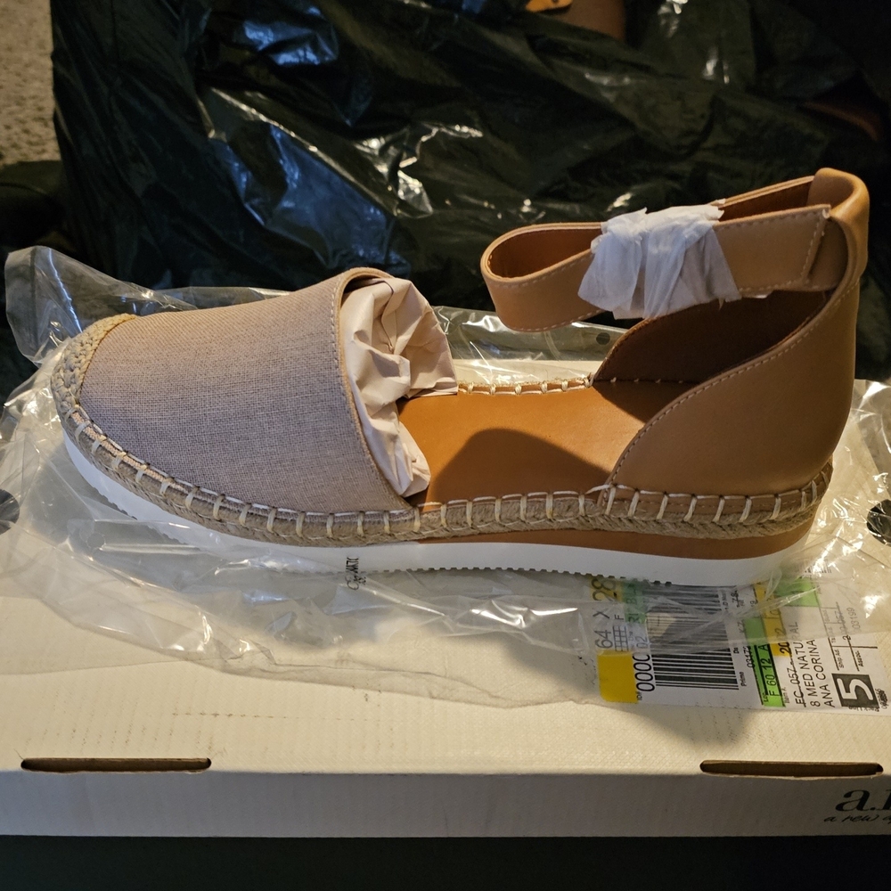 Tan and Cream Espadrille Flats